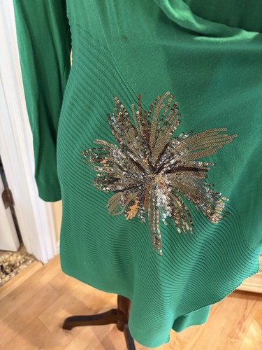 INC International concepts green open front cardigan with sequin detail size l - Picture 2 of 6