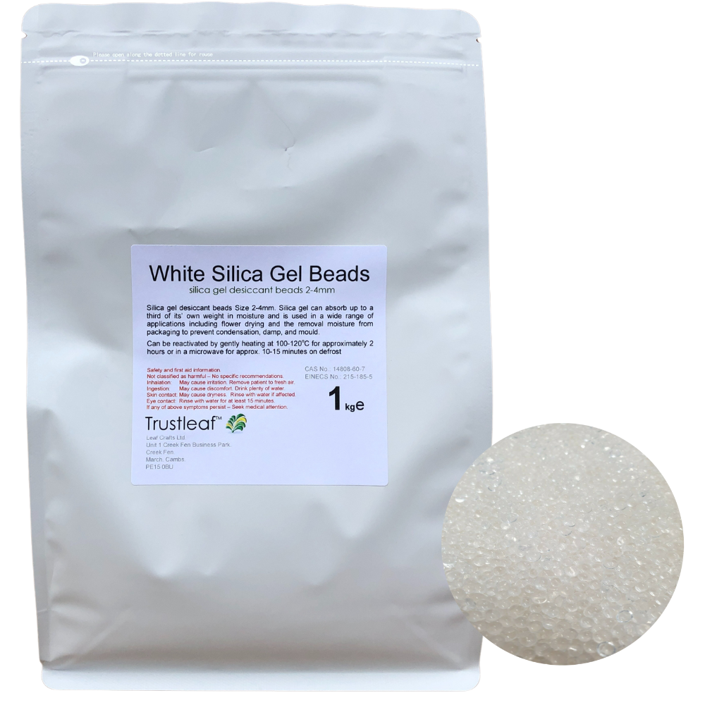 1kg White Silica Gel 2-4mm Beads - Resealable Bag - (1kg BAG - WB)