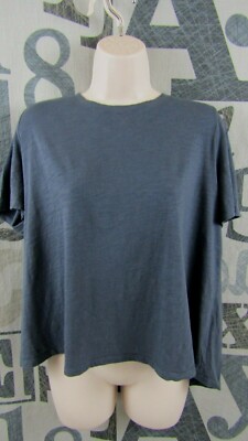 New LOFT Ann Taylor Women Large Loose Fit Gun Metal Grey Short Slv. Knit Top $25