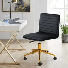 Furniliving Home Office Desk Chair, Armless Vanity Chair with Wheels Soft Vel...