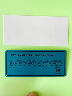 1968-1976 GM Door Jamb Tag w/ Clear Coat Cover | Original Repro ID