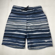Speedo Board Shorts Swim Trunks Blue White Striped Lined Pockets Men's Size M