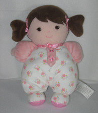 Baby Starters Doll Floral White Pink Brunette Plush Lovey Rattle