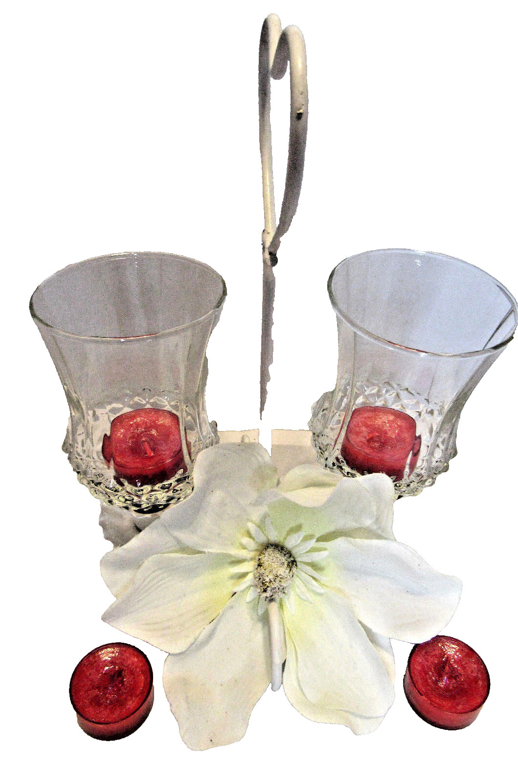 Heart Top Votive Cups And Candles White Metal Home Interiors