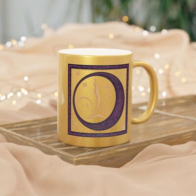 Letter O - Medieval Initial - Metallic Look Ceramic Mug - Monogram Coffee Cup