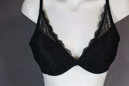 Spanx Underwire #30030R Padded Black Lace Plunge Push-up Bra size 32D - Picture 2 of 6