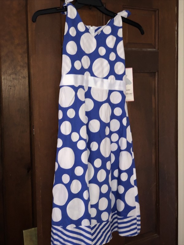 Brand New  Polka Dot Macy’s Rare Editions Blue Girls Spring Summer Dress Size 12