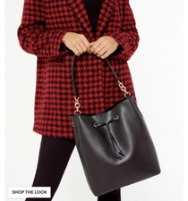 New Look Black Faux Leather Popper Bucket Shoulder Tote Work School Hand Bag