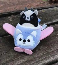 Squishmallows Squishville Airplane Mini Plush Pink Purple & Black White Mini Cow