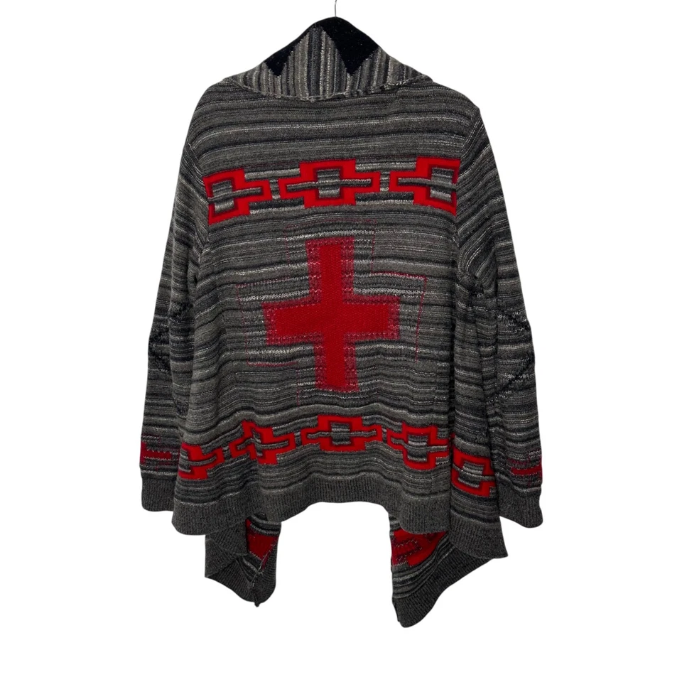 Cárdigan Ralph Lauren Azteca L Lana Cachemira Suroeste Gris Rojo Frente Abierto Foto 2 de 4