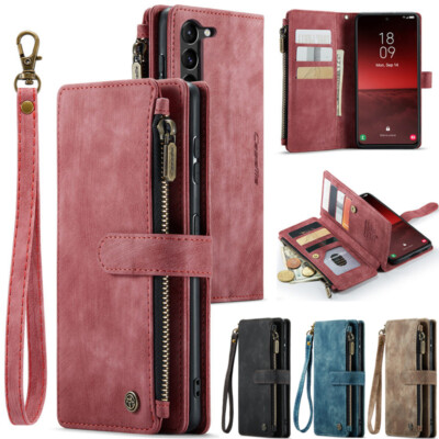 Fr Samsung S25 S24 S23 S22 S21 FE Ultra Plus Case Zipper Leather Wallet Cover+