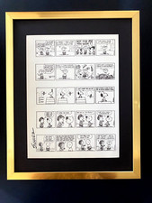 Charles Schulz + cartone animato vintage 1968 Peanuts Snoopy firmato + cornice dorata nuova