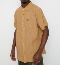 BRIXTON CHARTER STRIPE Men's S/S Woven Shirt - Large - Straw/Island Berry - NWT