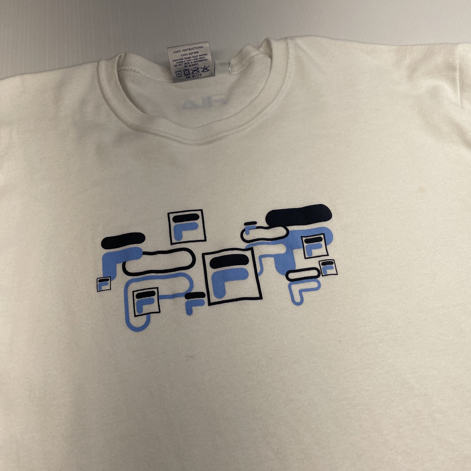 camicia fila vintage taglia media blu e bianca camicia cotone