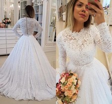 Glitter Pearls Princess Wedding Dresses Long Sleeves A-line Bridal Gowns Train