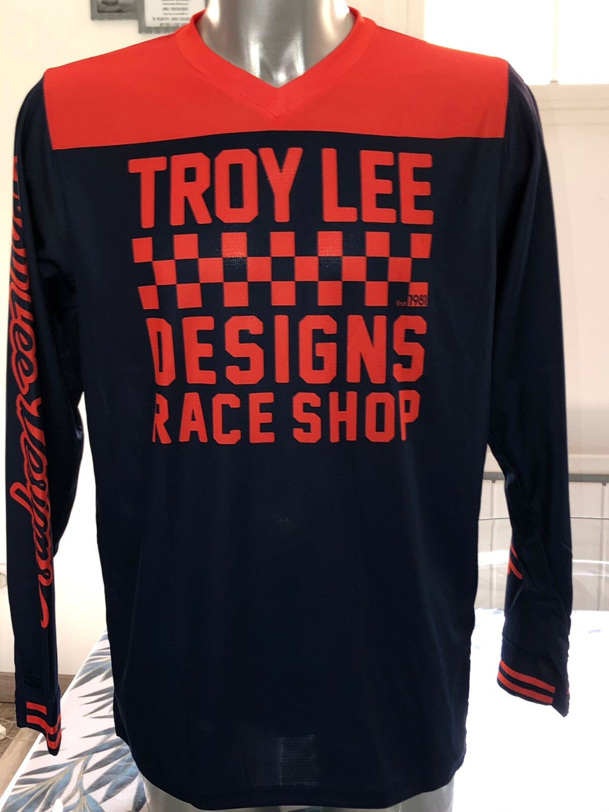 Tee shirt manches longues navy motocross Troy Lee Designs taille L maillot de cross haut de gamme