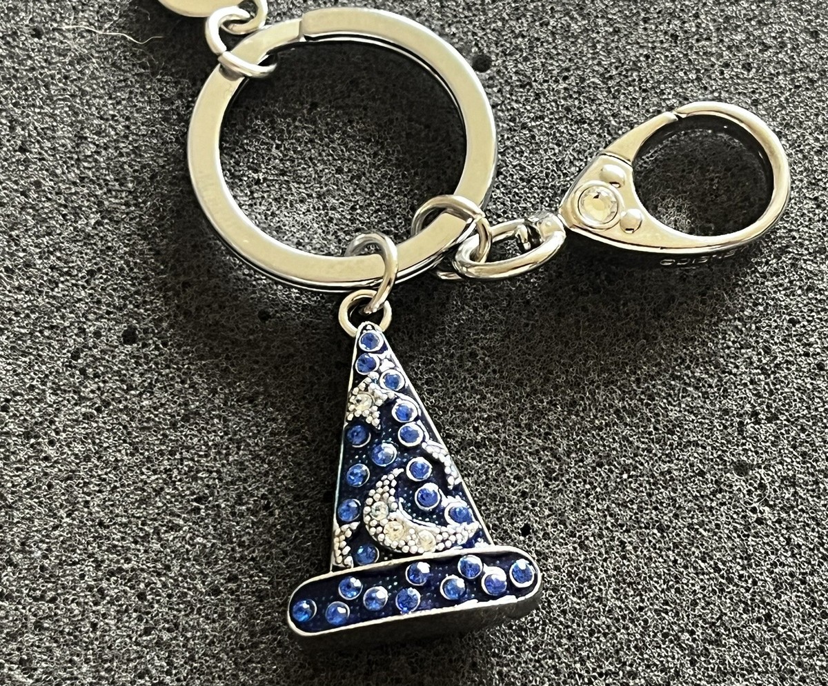 Disney Disneyland Silver Tone Blue Wizard Rhinestone Hat Metal