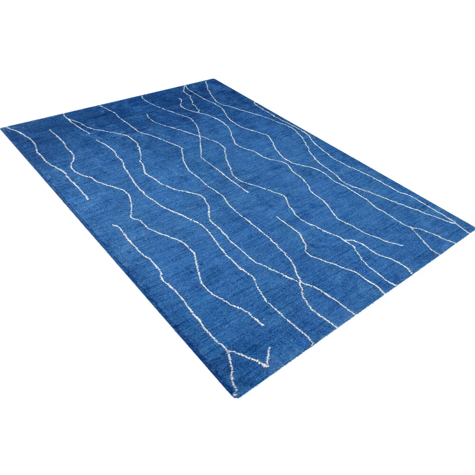 Alfombra Telar Anudada a Mano Mezcla de Seda Contemporánea Azul Blanco BBH Hogares BBLSM627 Foto 2 de 4