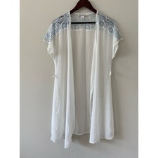 Linea Donatella Robe S/M Sheer Lace Wrap Style White Blue Missing Main Tie