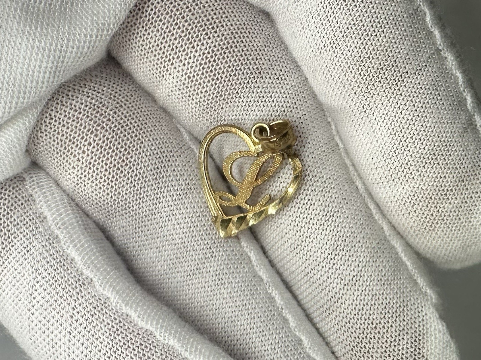 10K Solid Yellow Gold “L” Initial Heart Pendant –… - image 2