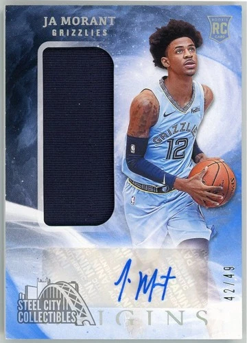 Ja Morant 2019-20 Panini Origins Blue Rookie Patch Auto Card #153 42/49