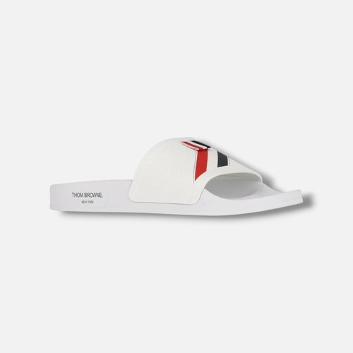 Thom Browne Men's White Striped Rubber Pool Slides Sandal Shoes Size 40