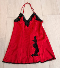Vintage Fredericks of Hollywood Satin Slip Dress Lingerie Sz S Red / Black Lace