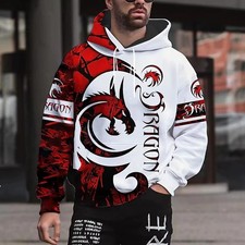 Men’s Dragon 3D Print Hoodie Long Sleeve Pullover Casual Autumn Spring Top