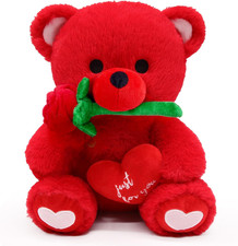 Valentines Teddy Bear,Red Bear Stuffed Animals with Heart and Rose,Teddy Plush
