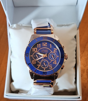Alexander Milton Quarz Armbanduhr blau/gold Edelstahl Datum/Tag 24h mit Box