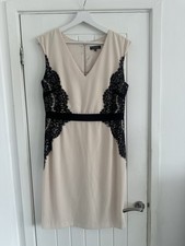 Warehouse Women’s Beige And Black Lace Occassion Dress Size 14 VGC