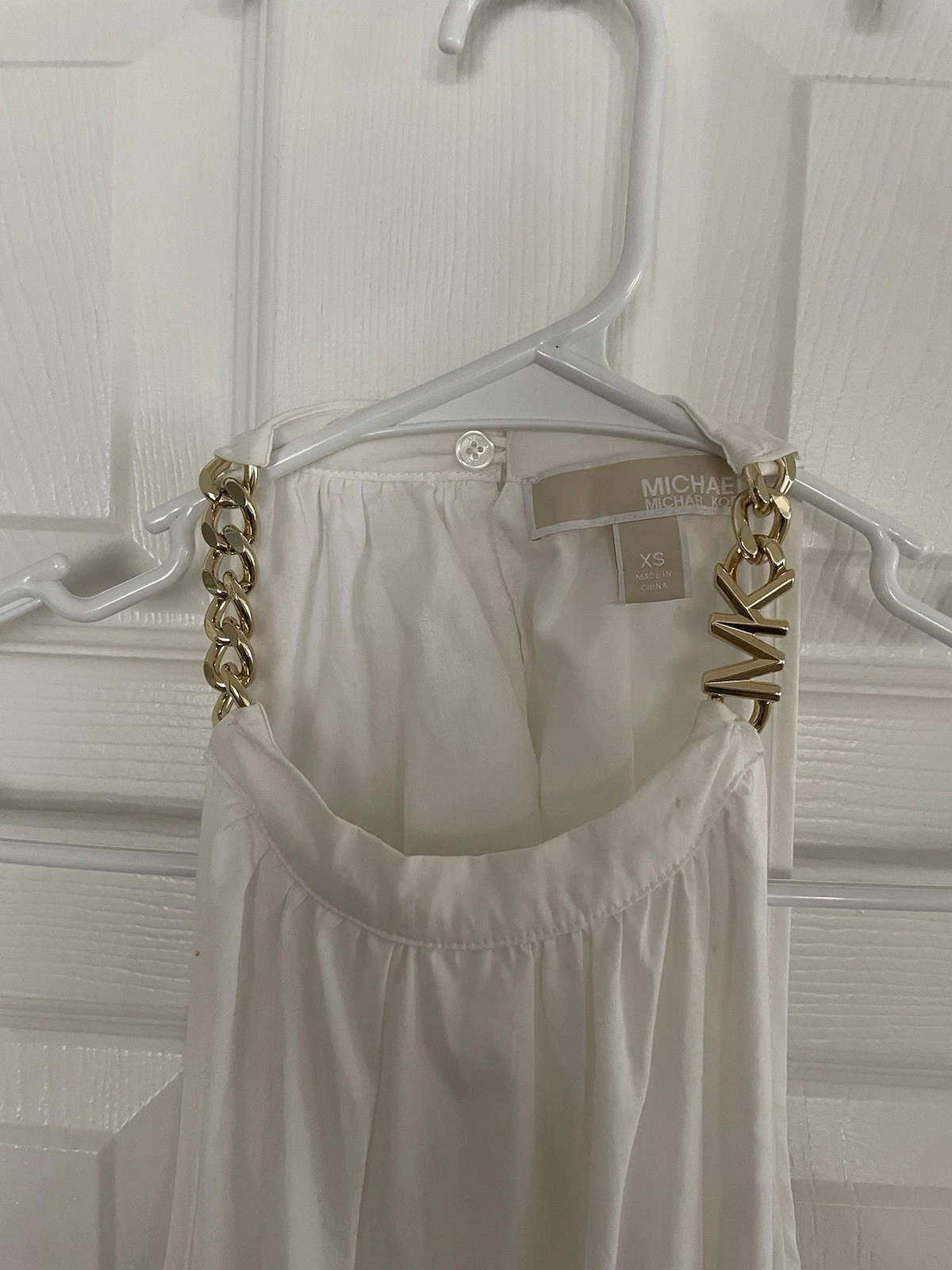 Abito midi MICHAEL MICHAEL KORS donna bianco vita aperta logo catena con tasche XS