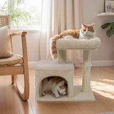 19.5" Small Cat Tree w/Large Padded Plush Perch Condo Sisal Scratching Posts