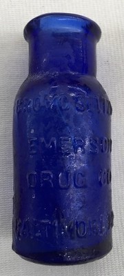 Antique Bromo -Seltzer Medicine Cobalt Blue Glass Bottle 2.625  Tall