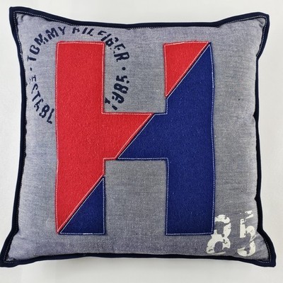 Tommy Hilfiger Denim Blue Throw Pillow Felt Patch H 1985 Preppy Y2K 18'' x 18''