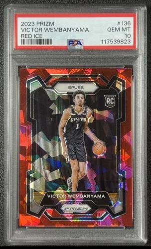 VICTOR WEMBANYAMA PSA 10 2023-24 PANINI PRIZM #136 ROOKIE RED ICE RC SPURS 823