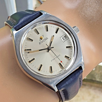 Vintage ENICAR Ocean Pearl men's manual wind watch AR-161 DATE swiss made 1970s