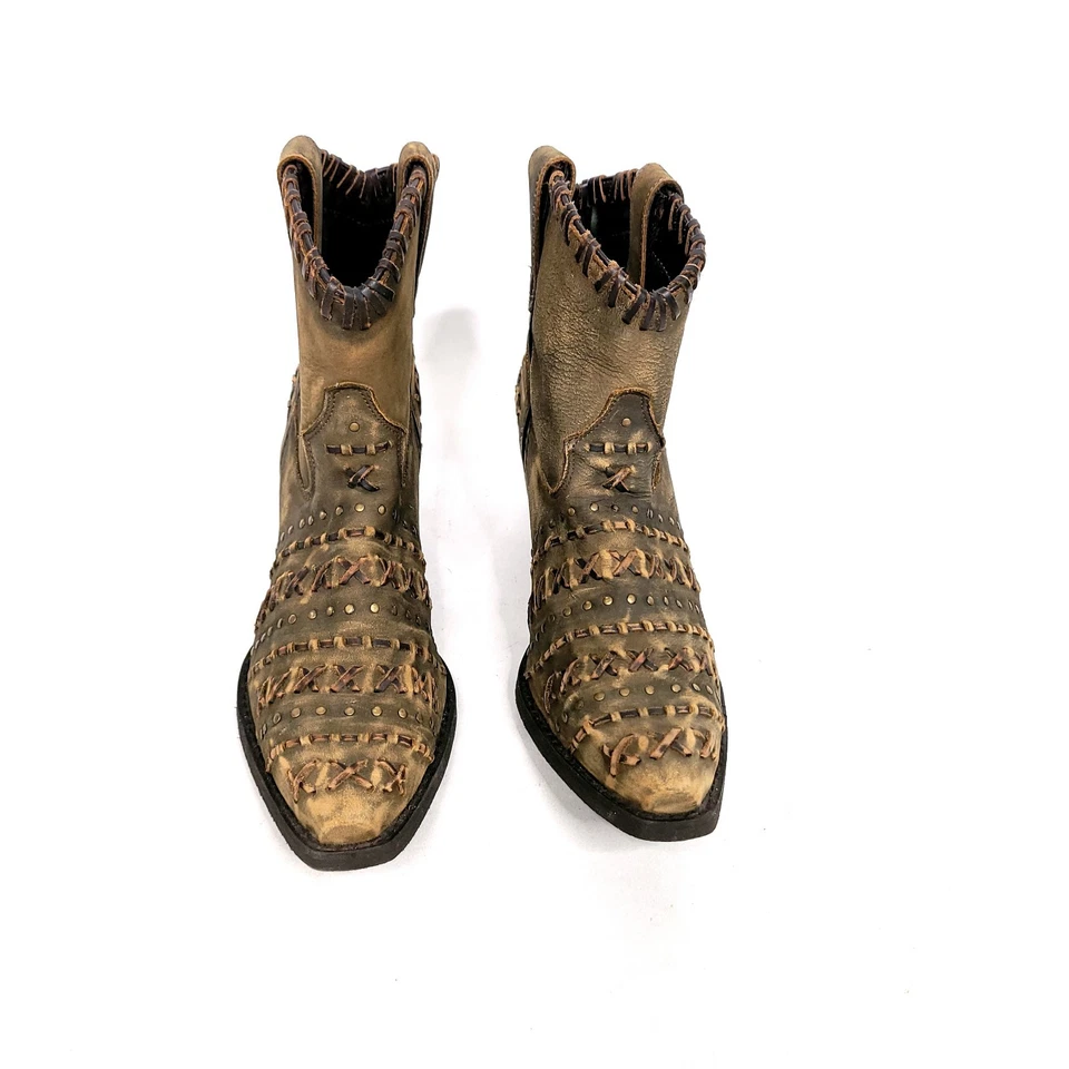 Botas occidentales Abilene de cuero crudo para mujer talla 8,5 marrón lijado punta corta 5074 Foto 4 de 4