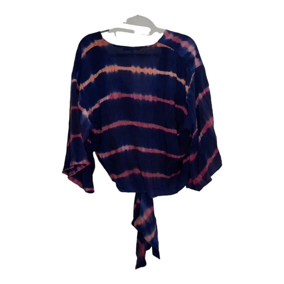 Olivaceous Womens Top Size S Blue Pink Striped Tie Dye 3/4 Sleeve Blouse - Image 2 of 4