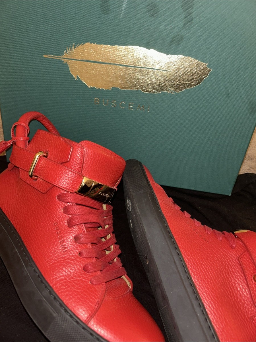 BUSCEMI 100mm Push Red/black High Top Leather SNEAKERS US 42 EUR