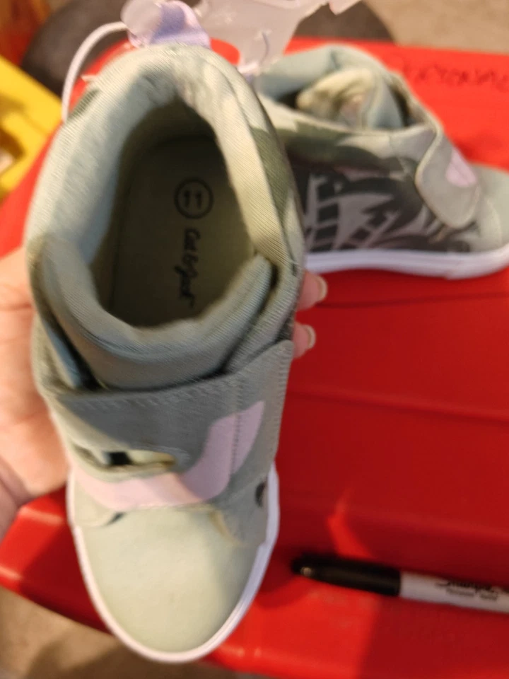 JA3- Cat & Jack 学步儿童高帮帆布运动鞋粉彩野生动物园动物鞋 11 — 第 4/4 张图片