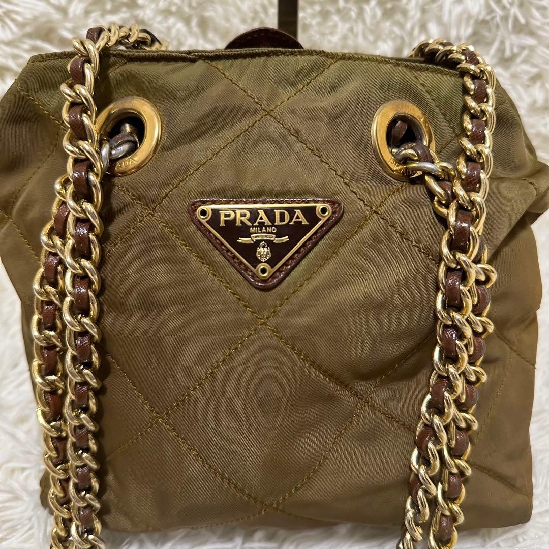 Rare PRADA Quilted Chain Triangle Logo Shoulder Bag Nylon thumbnail 5