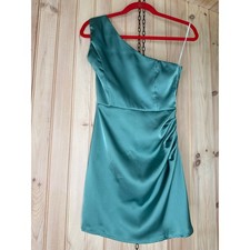 NWT Lulus Love Me Tonight Sage Green Satin One-Shoulder Mini Dress Party Sz XS