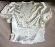 Y2k 90s Womens Victorian Ivory Satin Lace Sheer Fairycore Coquette Top Juniors L