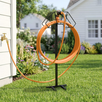 Giraffe Tools Garden Hose Holder- Heavy-Duty Freestanding Metal Stand, Holds 150