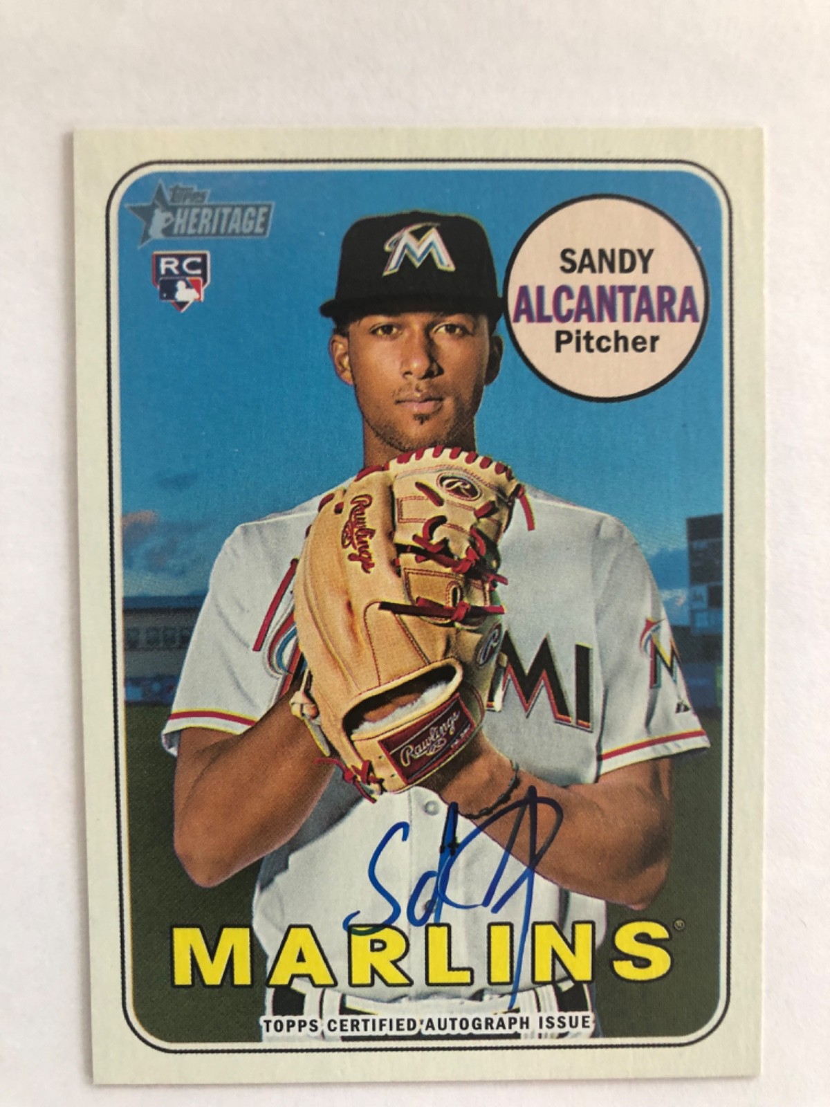 2018 Topps Heritage Sandy Alcantara AUTO Real One Rookie card Miami Marlins