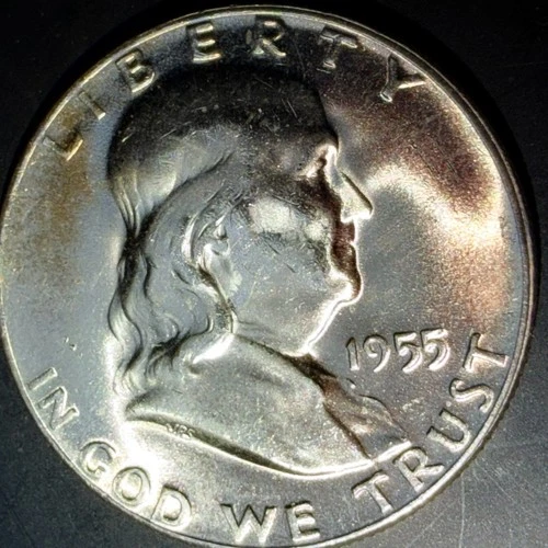 1955 (P) Franklin Silver Half Dollar BU Toning on Reverse "Key Date Coin" #12