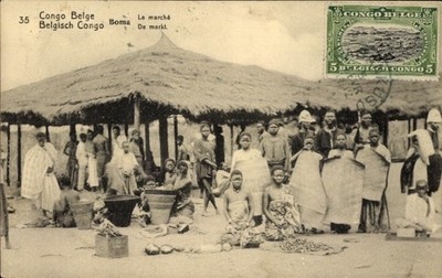 Postal stationery postcard Boma Congo Belge D R Congo Zaire, Le marche, De markt - 11459470