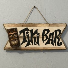Tiki Bar Hanging Wood Sign New 16 x 6 1/2 inches