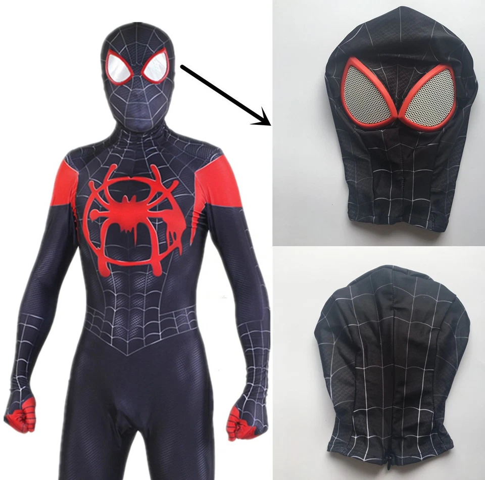 Spider-Man Miles Morales Elastic Mask Cosplay Party Halloween Full Head Props - Image 3 of 4